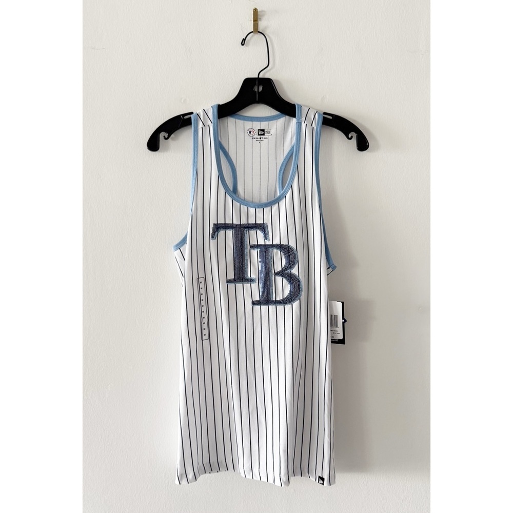 NEW New Era MLB Tampa Bay Rays Sequin Pinstripes Baseball Tank Top Size XL